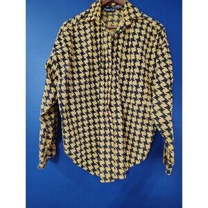 VTG Tippy Tops Shirt Womens Large Yellow Button Up Pocket Cotton Blend Retro 80s